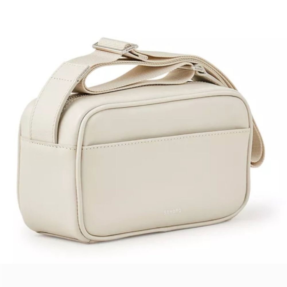 Nwt Sandro Small Messenger Bag Genuine Leather Ecru Grey Beige Unisex